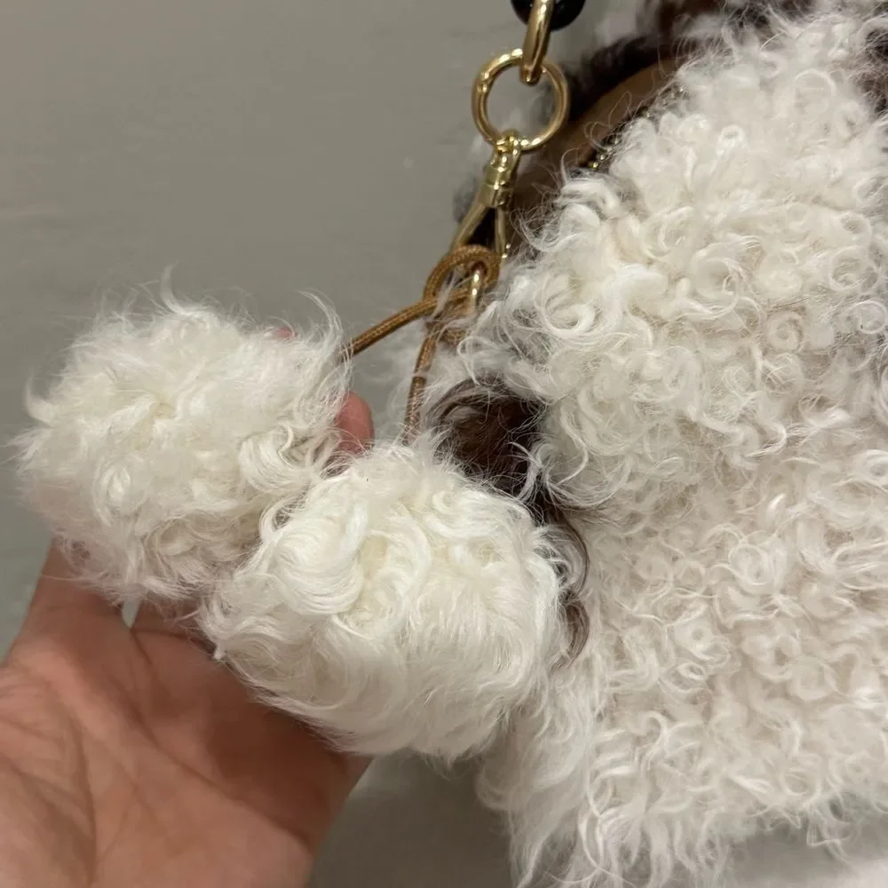 Handmade Natural Curly Shearling Handbag, Real Lamb Fur Shoulder Bag/Crossbody